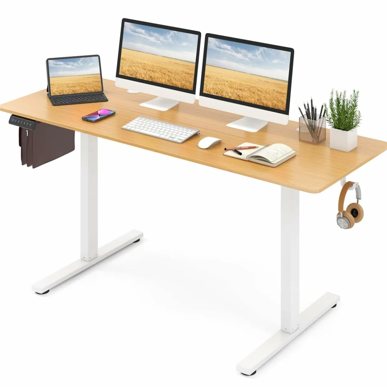 Tangkula Height Adjustable Electric Standing Desk, 63 x 24 Inch Sit Stand Desk with 3 Memory Height Settings