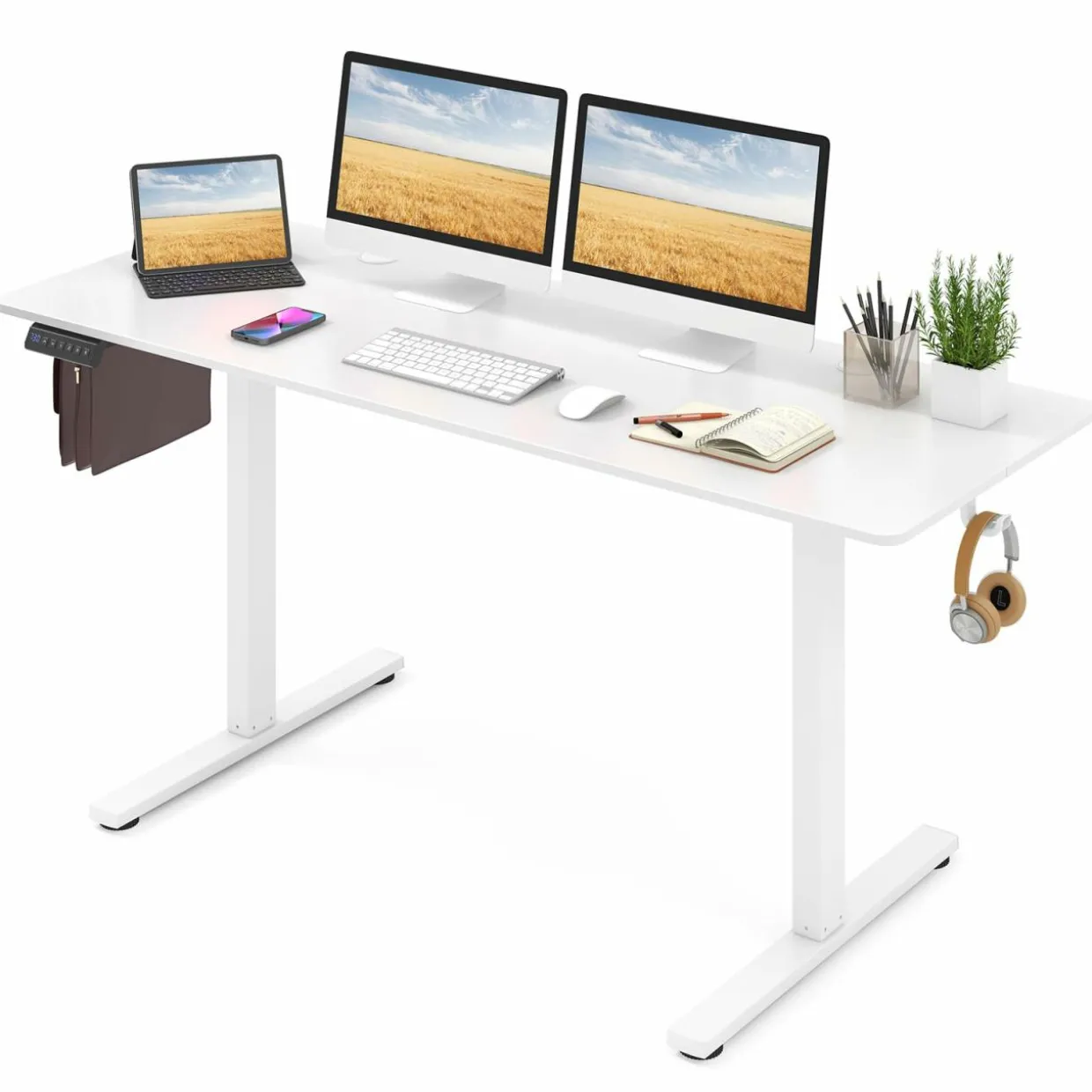 Tangkula Height Adjustable Electric Standing Desk, 63 x 24 Inch Sit Stand Desk with 3 Memory Height Settings