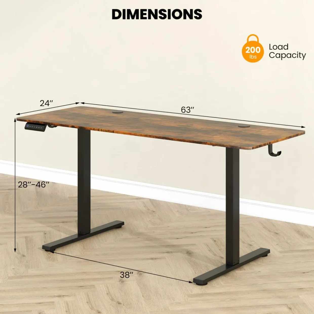 Tangkula Height Adjustable Electric Standing Desk, 63 x 24 Inch Sit Stand Desk with 3 Memory Height Settings