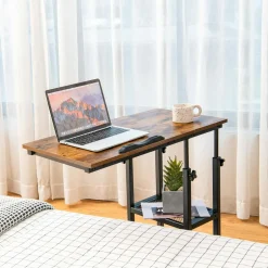 Tangkula Height Adjustable C Shaped End Table with Lockable Wheels
