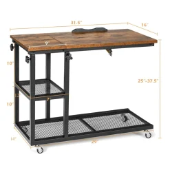 Tangkula Height Adjustable C Shaped End Table with Lockable Wheels