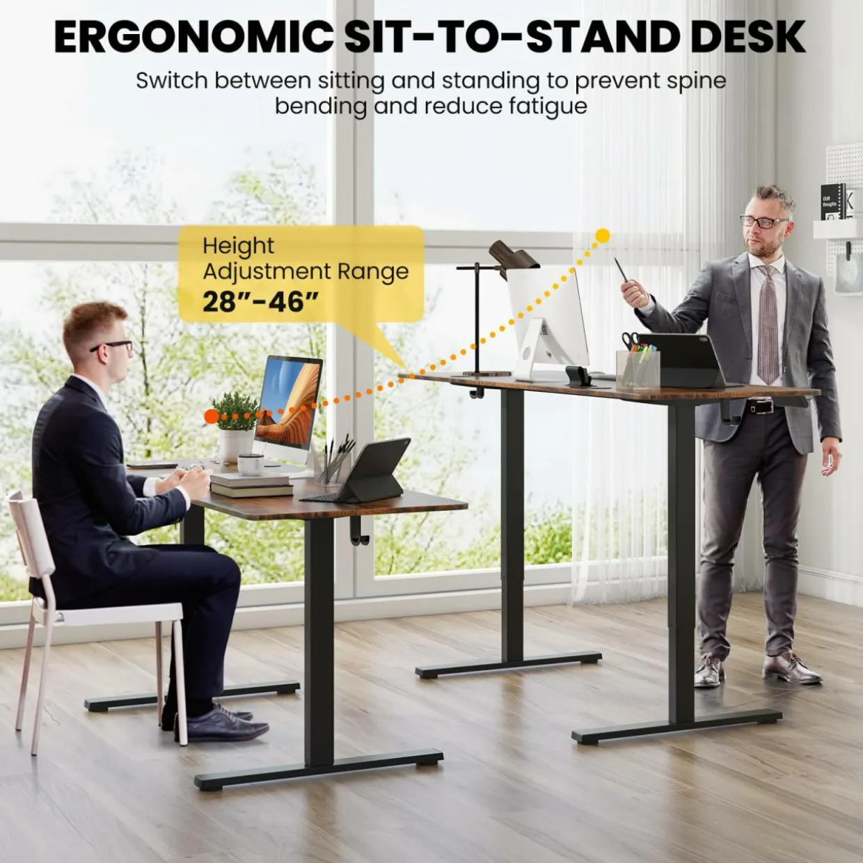 Tangkula Height Adjustable Electric Standing Desk, 63 x 24 Inch Sit Stand Desk with 3 Memory Height Settings
