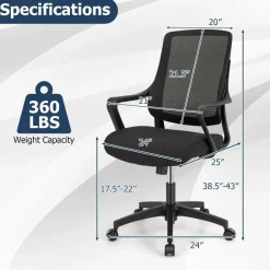 Tangkula Height Adjustable Ergonomic Office Chair, Swivel Computer Chair with Breathable Mesh Back