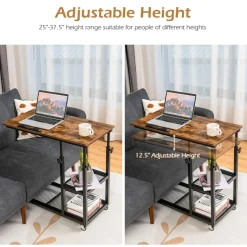 Tangkula Height Adjustable C Shaped End Table with Lockable Wheels