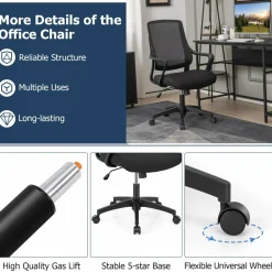 Tangkula Height Adjustable Ergonomic Office Chair, Swivel Computer Chair with Breathable Mesh Back