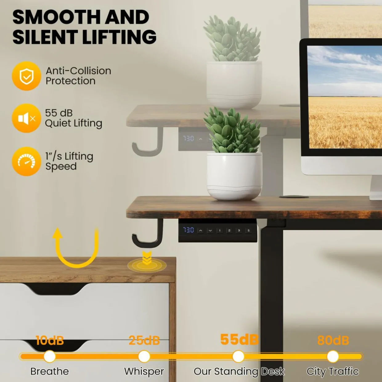 Tangkula Height Adjustable Electric Standing Desk, 63 x 24 Inch Sit Stand Desk with 3 Memory Height Settings