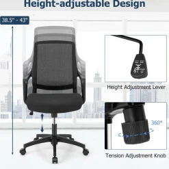 Tangkula Height Adjustable Ergonomic Office Chair, Swivel Computer Chair with Breathable Mesh Back