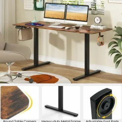 Tangkula Height Adjustable Electric Standing Desk, 63 x 24 Inch Sit Stand Desk with 3 Memory Height Settings