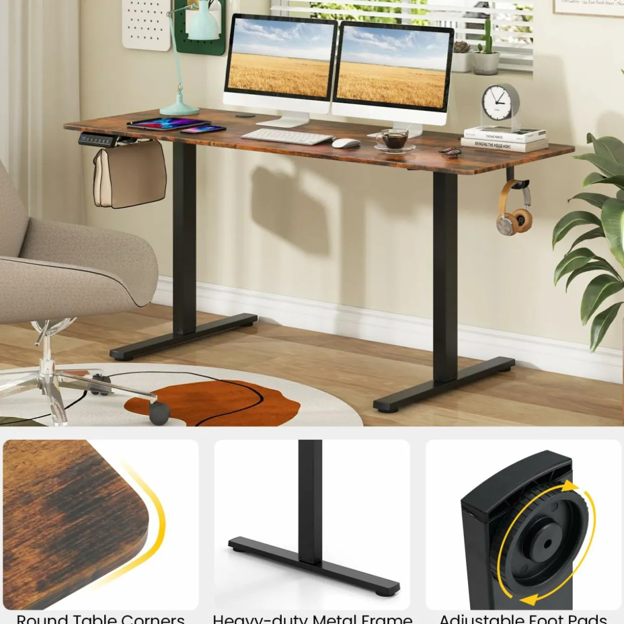 Tangkula Height Adjustable Electric Standing Desk, 63 x 24 Inch Sit Stand Desk with 3 Memory Height Settings