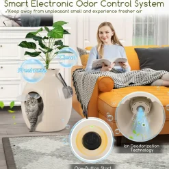 Tangkula Hidden Litter Box Plant, Cat Litter Box Enclosure Furniture with Odor Removal System