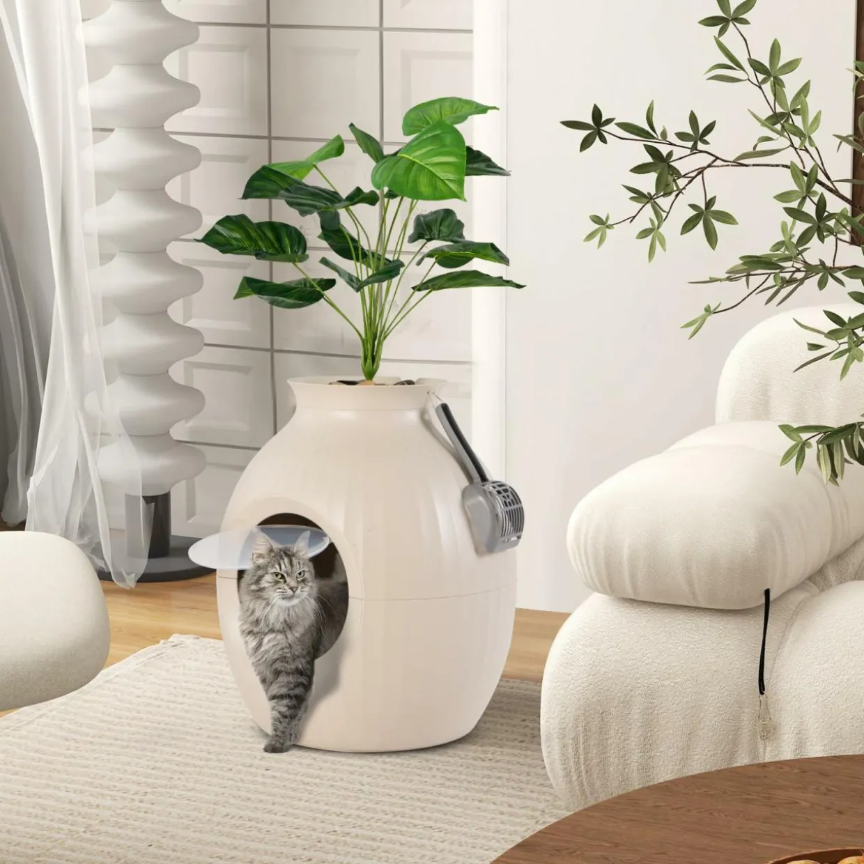 Tangkula Hidden Litter Box Plant, Cat Litter Box Enclosure Furniture with Odor Removal System