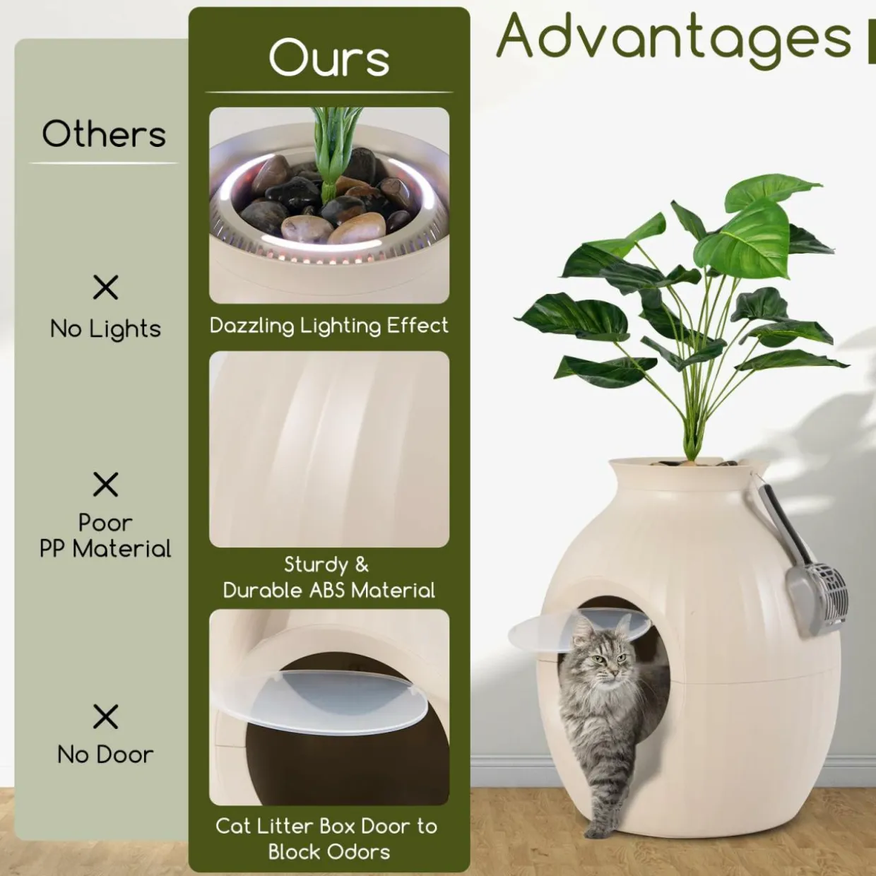 Tangkula Hidden Litter Box Plant, Cat Litter Box Enclosure Furniture with Odor Removal System