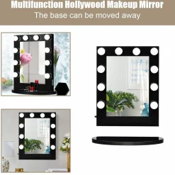 Tangkula Hollywood Makeup Vanity Mirror with Lights, Standing Vanity Makeup Mirror with Detachable Base