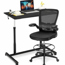 Tangkula Home Office Computer Desk & Chair Set, Height Adjustable Ergonomic Chair & Standing Desk with Wheels