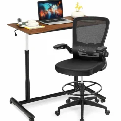 Tangkula Home Office Computer Desk & Chair Set, Height Adjustable Ergonomic Chair & Standing Desk with Wheels