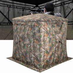 Tangkula Hunting Blind, 2-3 Person 270 Degree See Through Ground Blind with Silent Sliding Windows & Zippered Door