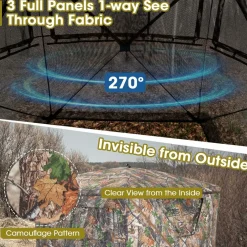 Tangkula Hunting Blind, 2-3 Person 270 Degree See Through Ground Blind with Silent Sliding Windows & Zippered Door