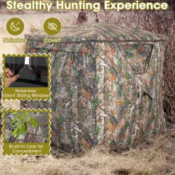 Tangkula Hunting Blind, 2-3 Person 270 Degree See Through Ground Blind with Silent Sliding Windows & Zippered Door