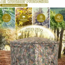 Tangkula Hunting Blind, 2-3 Person 270 Degree See Through Ground Blind with Silent Sliding Windows & Zippered Door