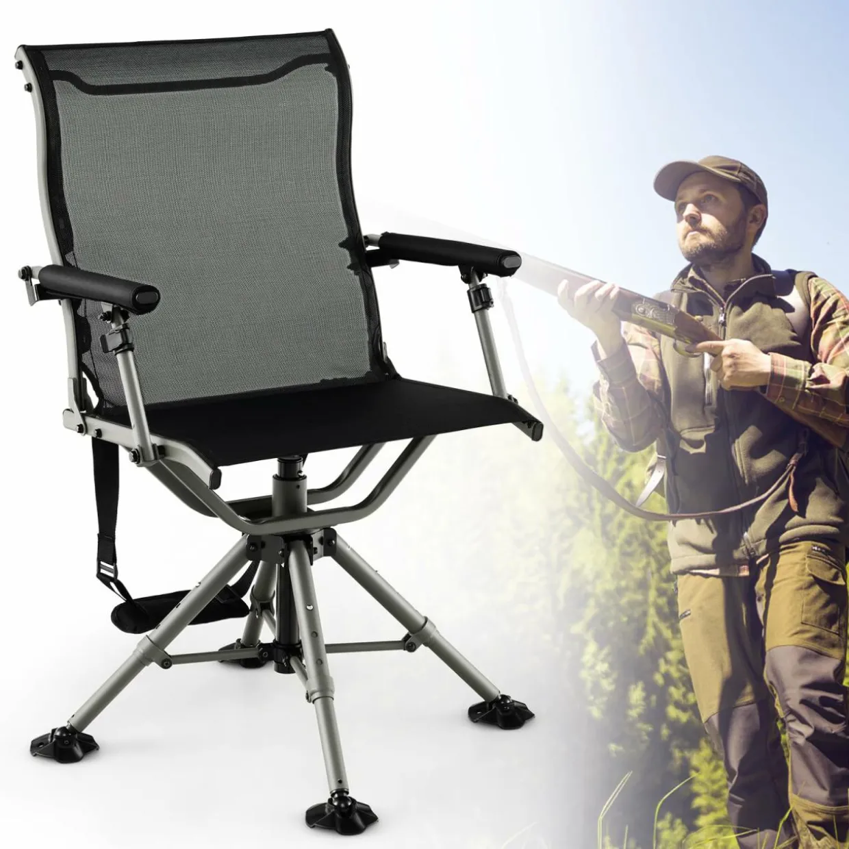 Tangkula Hunting Chair, 360 Degree Silent Swivel Blind Chair with 4 Adjustable Aluminum Legs