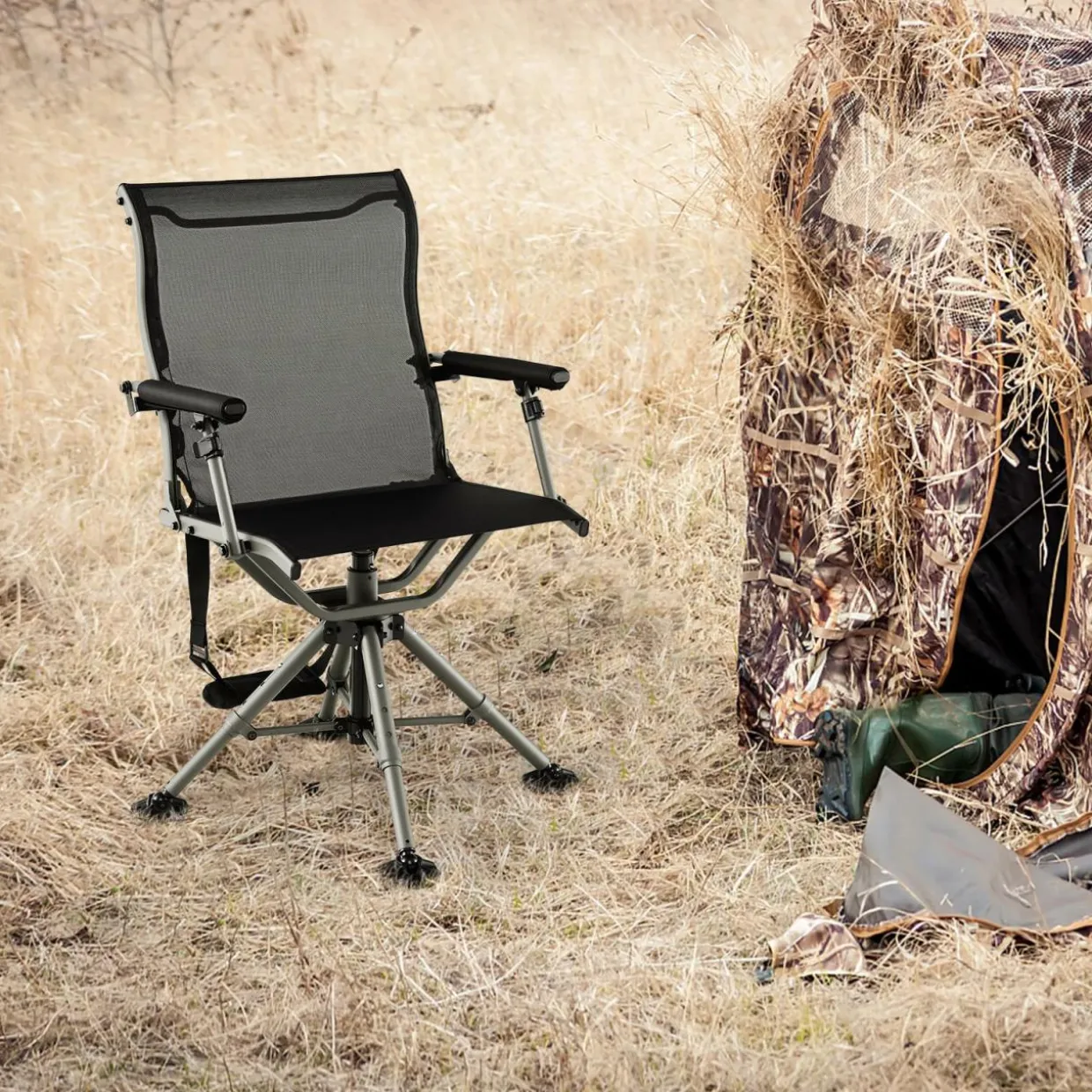Tangkula Hunting Chair, 360 Degree Silent Swivel Blind Chair with 4 Adjustable Aluminum Legs