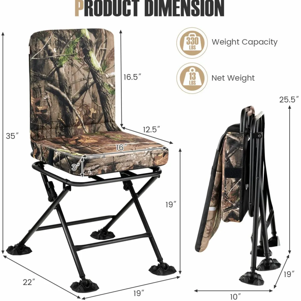 Tangkula Hunting Chair, 360 Degree Swivel Hunting Blind Chair with Padded Cushion