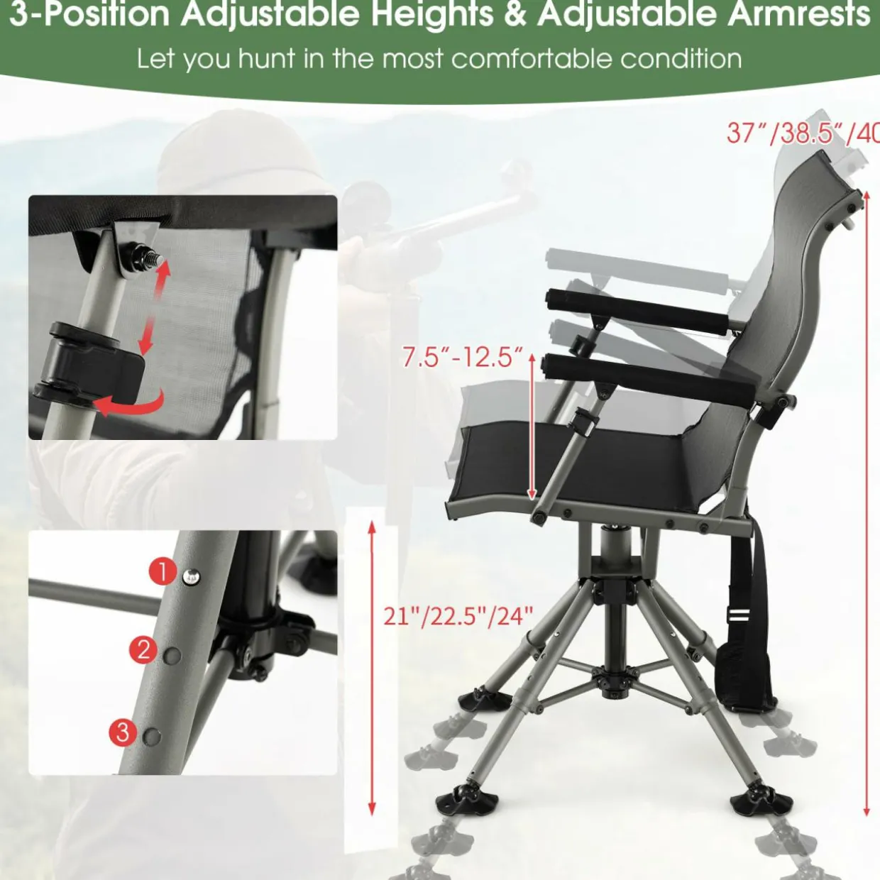 Tangkula Hunting Chair, 360 Degree Silent Swivel Blind Chair with 4 Adjustable Aluminum Legs