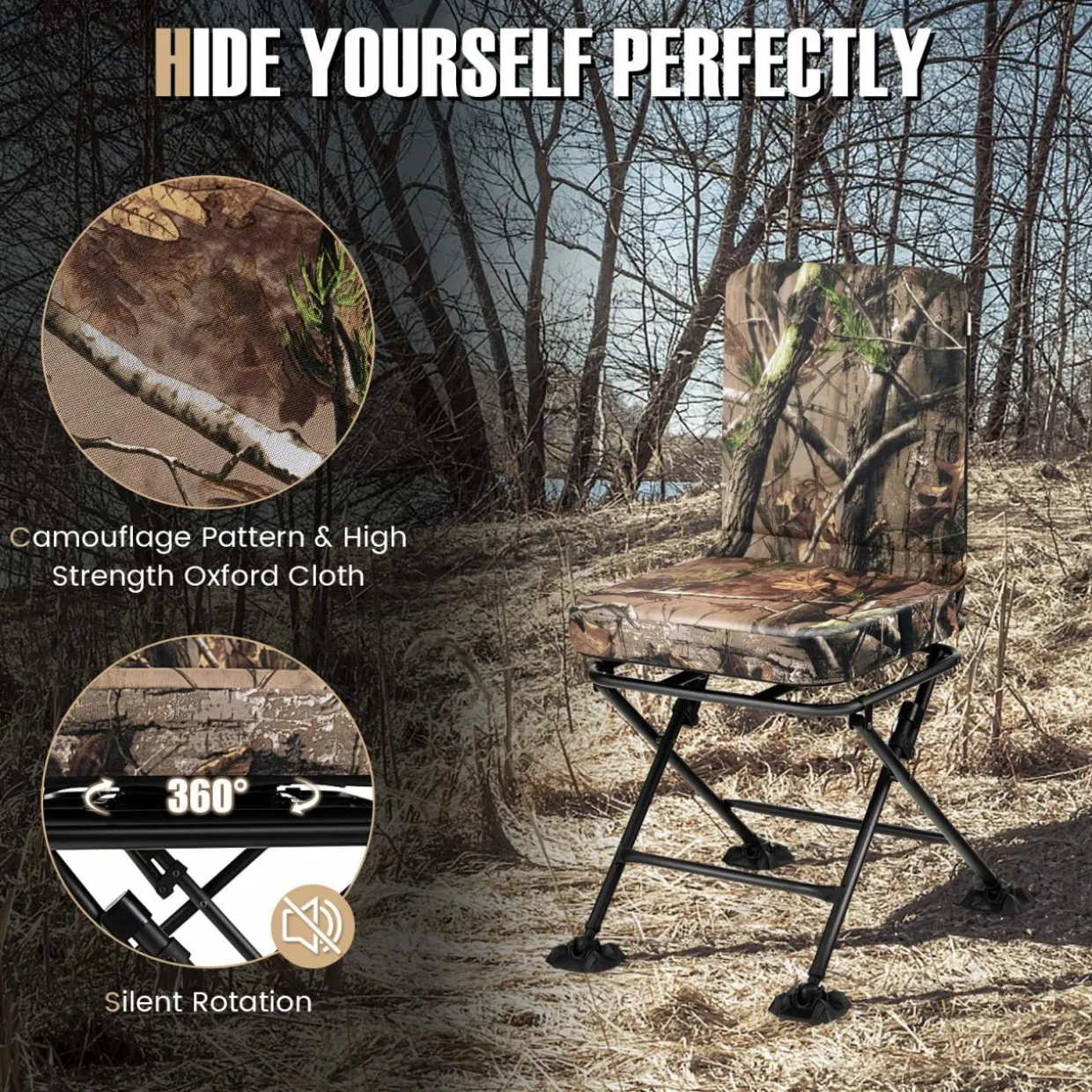 Tangkula Hunting Chair, 360 Degree Swivel Hunting Blind Chair with Padded Cushion