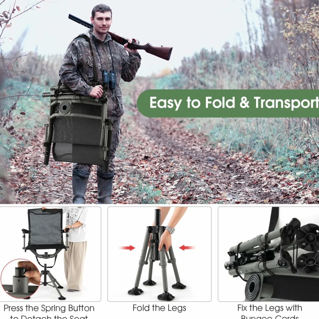 Tangkula Hunting Chair, 360 Degree Silent Swivel Blind Chair with 4 Adjustable Aluminum Legs