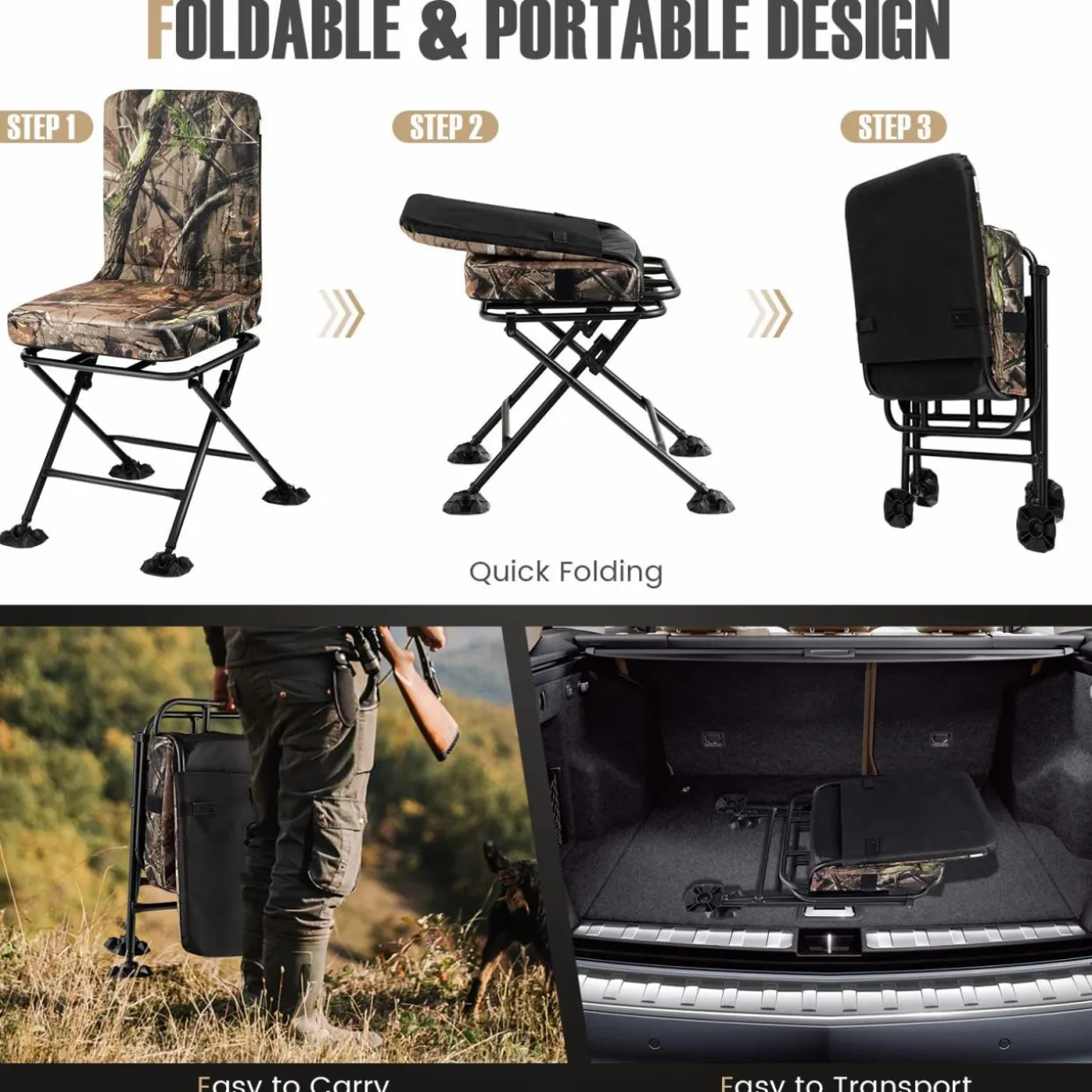 Tangkula Hunting Chair, 360 Degree Swivel Hunting Blind Chair with Padded Cushion