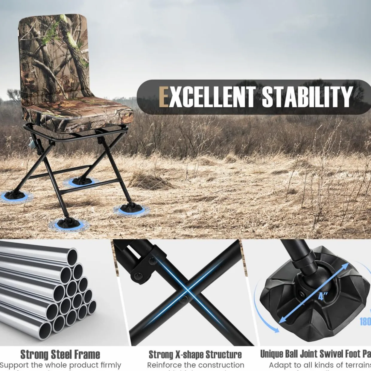 Tangkula Hunting Chair, 360 Degree Swivel Hunting Blind Chair with Padded Cushion