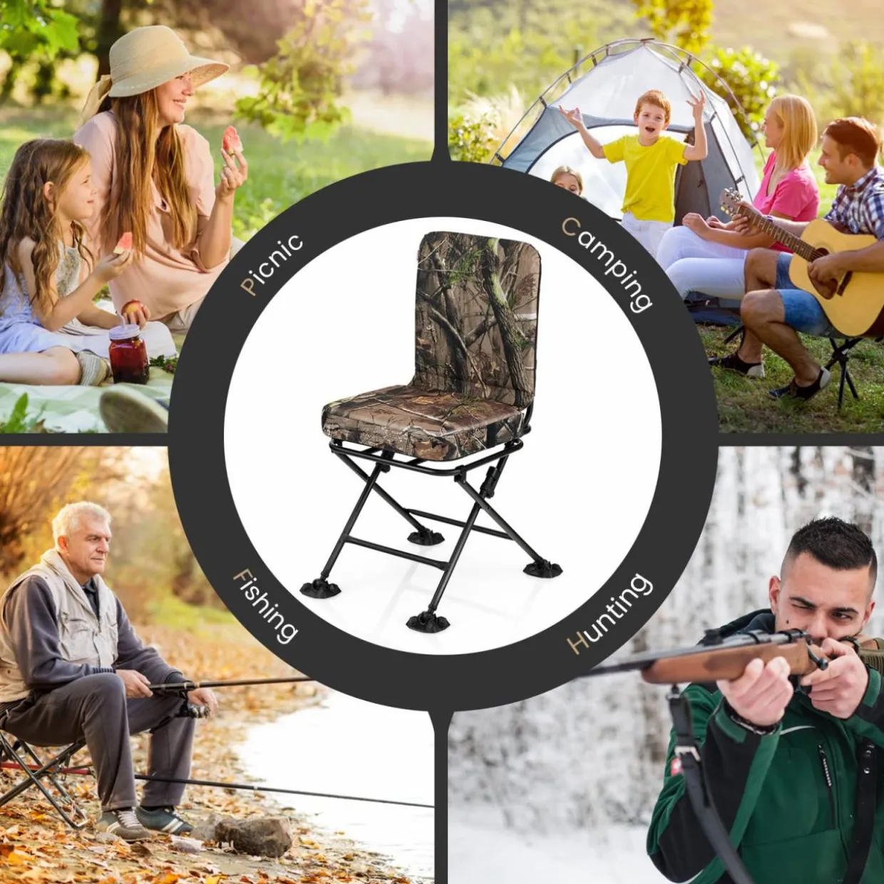 Tangkula Hunting Chair, 360 Degree Swivel Hunting Blind Chair with Padded Cushion