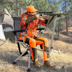 Tangkula Hunting Chair with Shooting Rest, 360° Swivel Hunting Seat with 4 Extendable Aluminum Legs