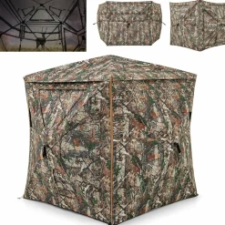 Tangkula 3-in-1 Hunting Blind for 2-4 Person, 360 Degree See Through Ground Blind with Skylight