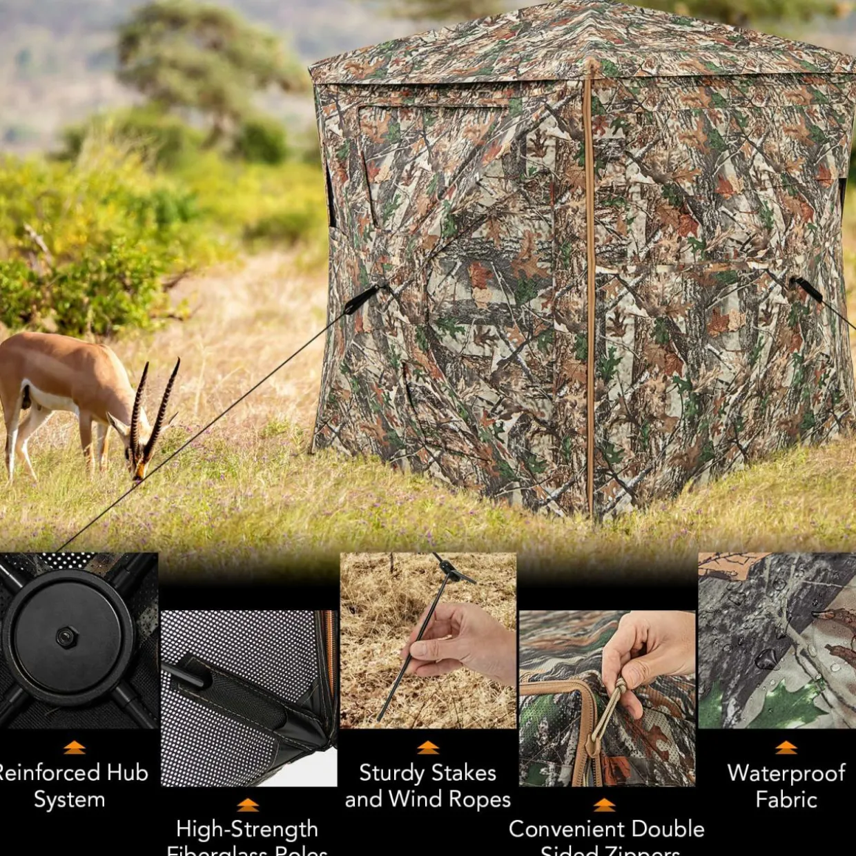 Tangkula 3-in-1 Hunting Blind for 2-4 Person, 360 Degree See Through Ground Blind with Skylight