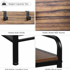Tangkula 3-in-1 Industrial Hall Tree, 72.5 Inches Shoe Coat Rack Bench w/ Storage Shelf, 9 Hanging Hooks (Brown)