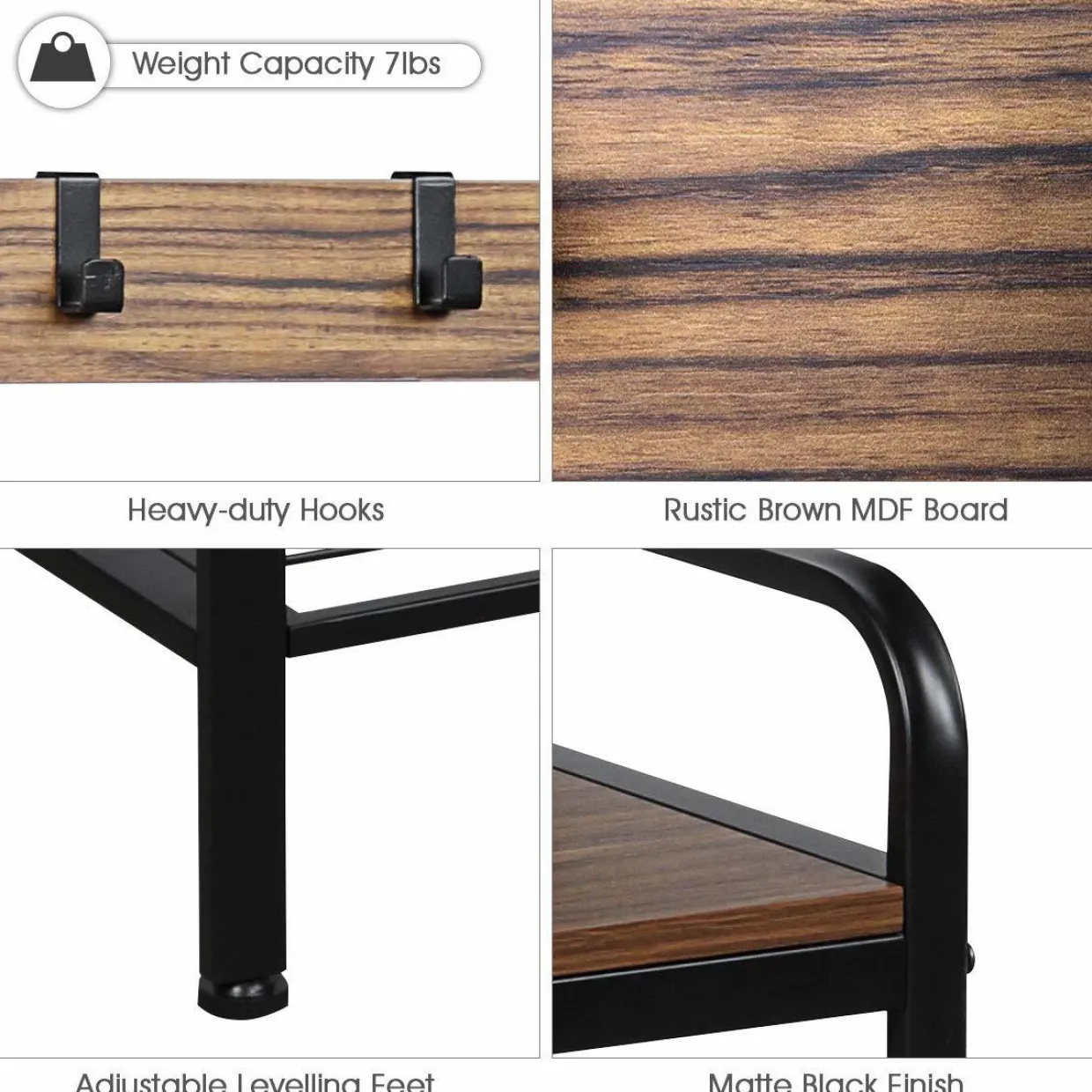 Tangkula 3-in-1 Industrial Hall Tree, 72.5 Inches Shoe Coat Rack Bench w/ Storage Shelf, 9 Hanging Hooks (Brown)