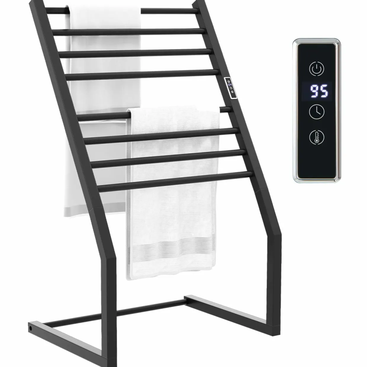 Tangkula 2-in-1 Towel Warmer Rack, 8 Bars Freestanding & Wall Mounted Towel Warmer Rack with LED Display, Built-in Timer