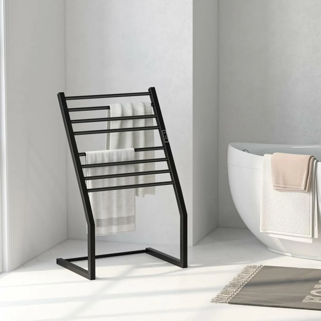 Tangkula 2-in-1 Towel Warmer Rack, 8 Bars Freestanding & Wall Mounted Towel Warmer Rack with LED Display, Built-in Timer