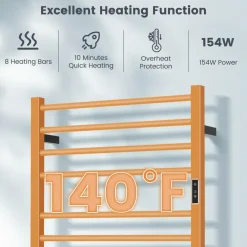 Tangkula 2-in-1 Towel Warmer Rack, 8 Bars Freestanding & Wall Mounted Towel Warmer Rack with LED Display, Built-in Timer