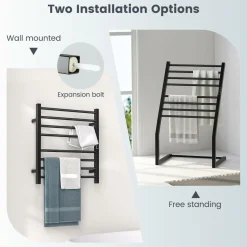 Tangkula 2-in-1 Towel Warmer Rack, 8 Bars Freestanding & Wall Mounted Towel Warmer Rack with LED Display, Built-in Timer