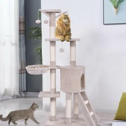 Tangkula 56-inch Cat Tree, Multi-Level Cat Tower Condo with Cat Scratching Post and Ladder