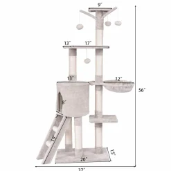 Tangkula 56-inch Cat Tree, Multi-Level Cat Tower Condo with Cat Scratching Post and Ladder