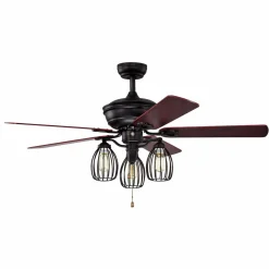 Tangkula 52-Inch Ceiling Fan with Lights, Industrial Ceiling Fan w/ 5 Iron Blades & 3 Cage Lights