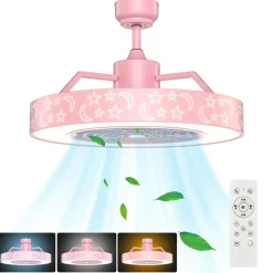 Tangkula 23Inch Ceiling Fan with Lights, Round LED Ceiling Lighting Fan with Invisible Blades & Starry Sky Acrylic Lampshade