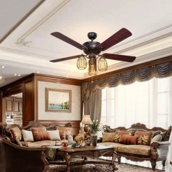 Tangkula 52-Inch Ceiling Fan with Lights, Industrial Ceiling Fan w/ 5 Iron Blades & 3 Cage Lights