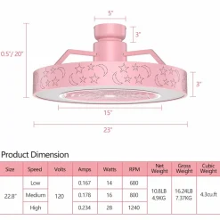 Tangkula 23Inch Ceiling Fan with Lights, Round LED Ceiling Lighting Fan with Invisible Blades & Starry Sky Acrylic Lampshade