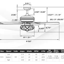 Tangkula 52-Inch Ceiling Fan with Remote Control