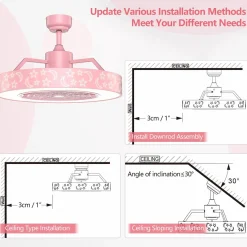 Tangkula 23Inch Ceiling Fan with Lights, Round LED Ceiling Lighting Fan with Invisible Blades & Starry Sky Acrylic Lampshade