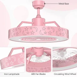 Tangkula 23Inch Ceiling Fan with Lights, Round LED Ceiling Lighting Fan with Invisible Blades & Starry Sky Acrylic Lampshade